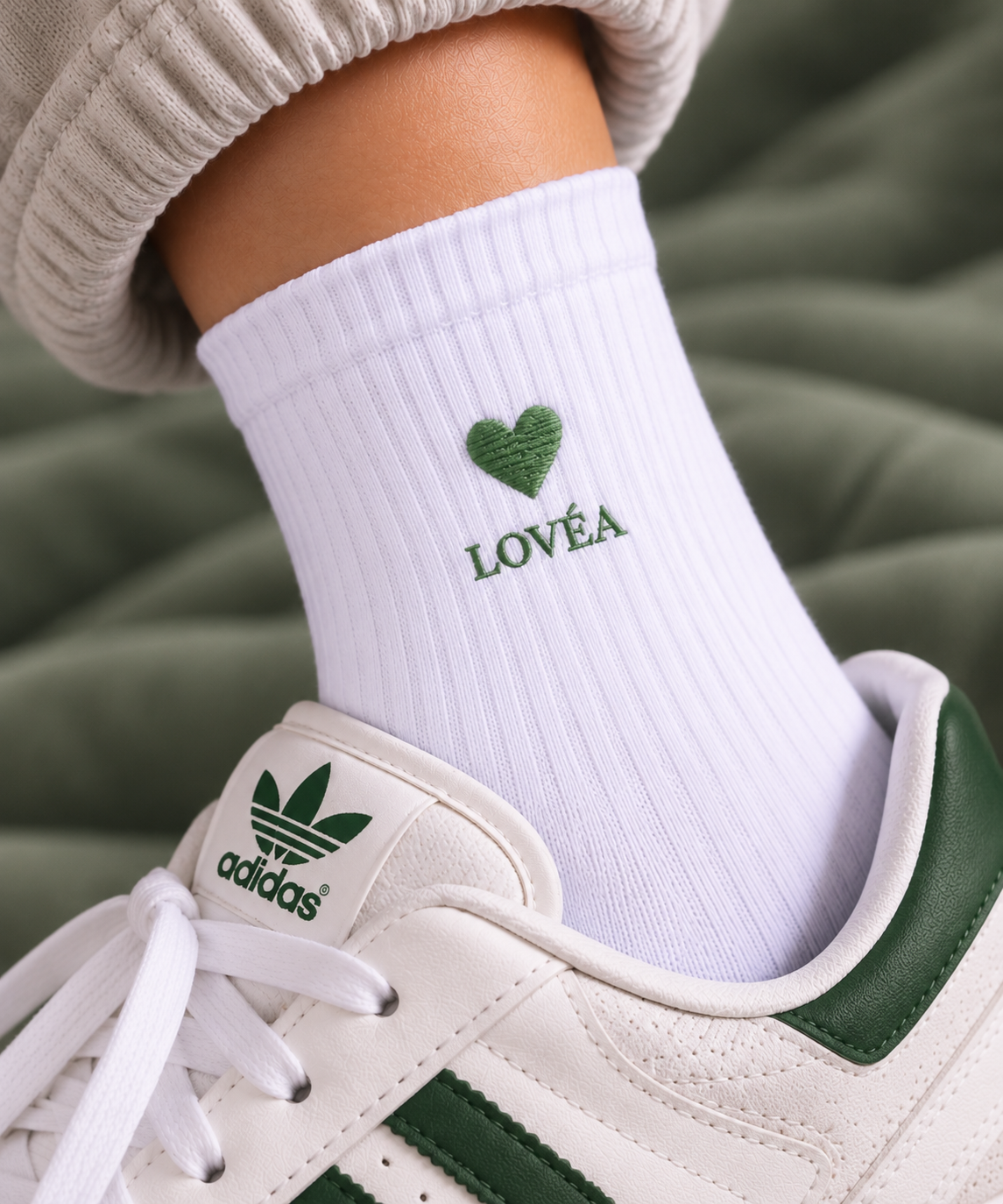 LOVÉA Icon Heart sokk i dyp grønn